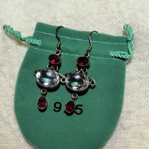 Elegant .925 Silver, Quartz and Garnet Stones Dangle Earrings